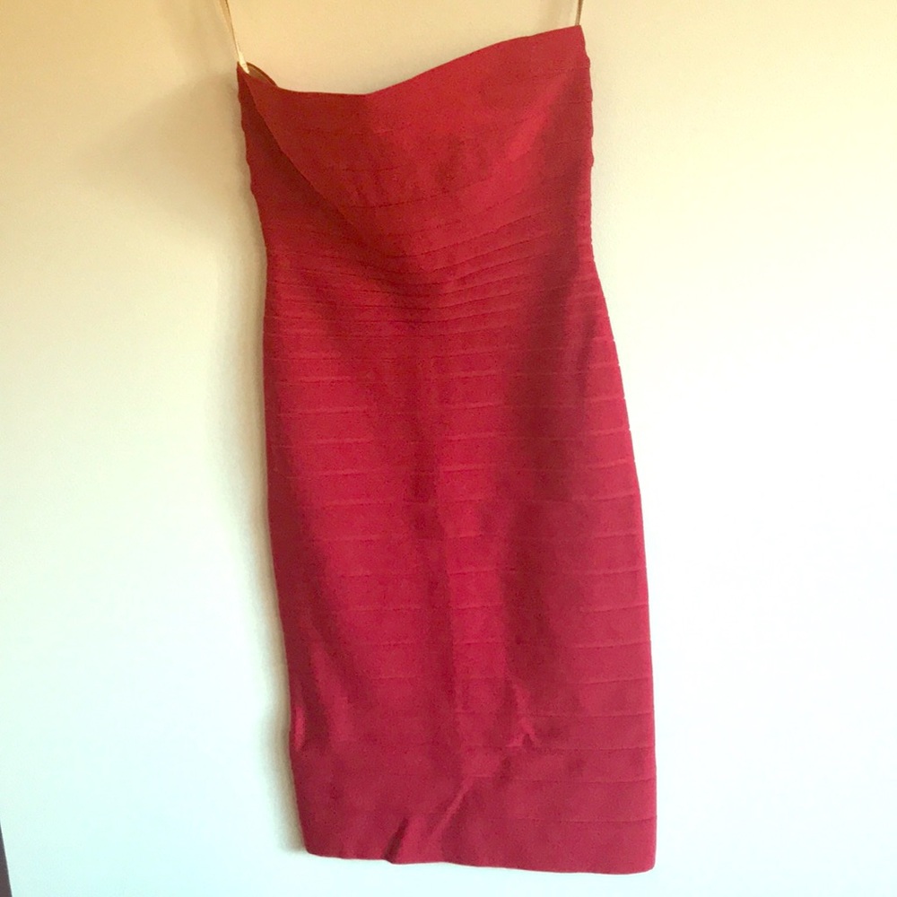 Herve Leger Red Strapless S Bandage Dress